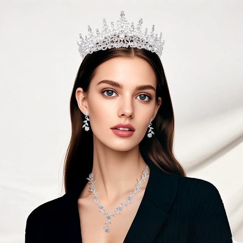Kamirola Tiaras and Crowns for Women,Tiaras Earrings Necklace, Crystal Bridal Jewelry Set (TR48) - Image 5